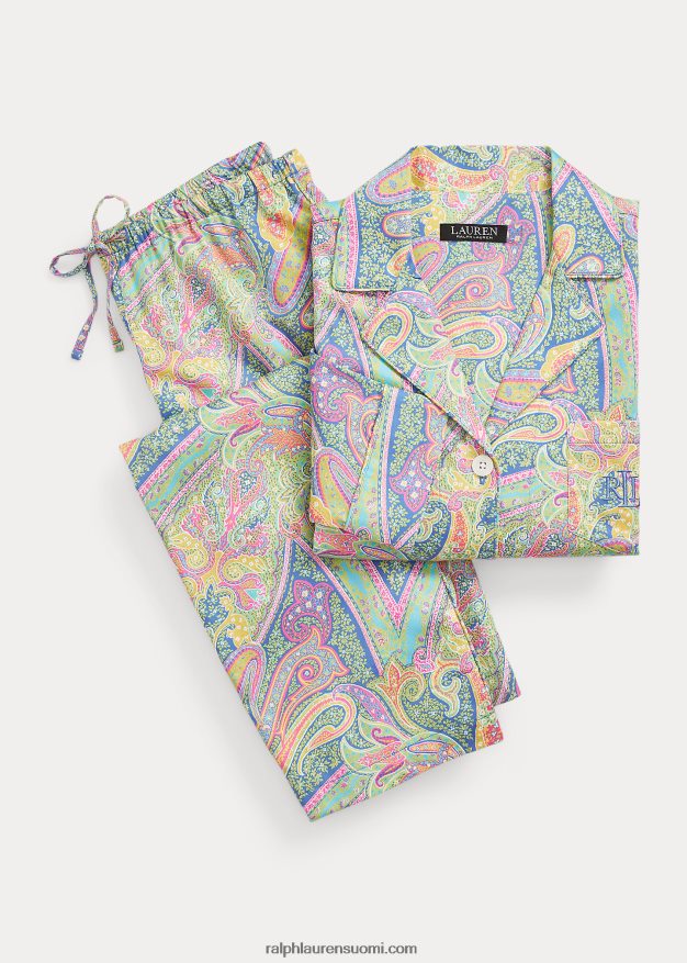 Ralph Lauren naiset paisley satiini nukkuma setti 0Z24ZR9580 multi paisley