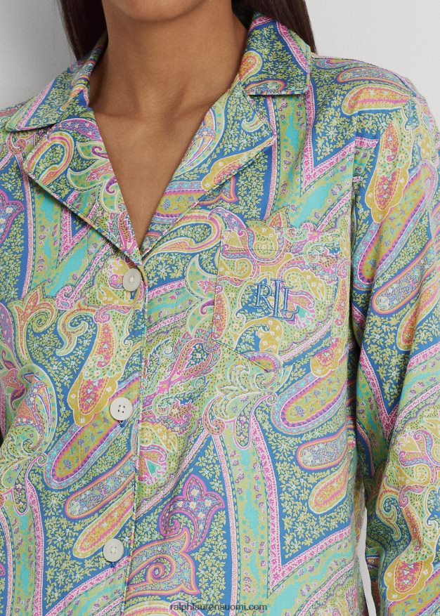 Ralph Lauren naiset paisley satiini nukkuma setti 0Z24ZR9580 multi paisley