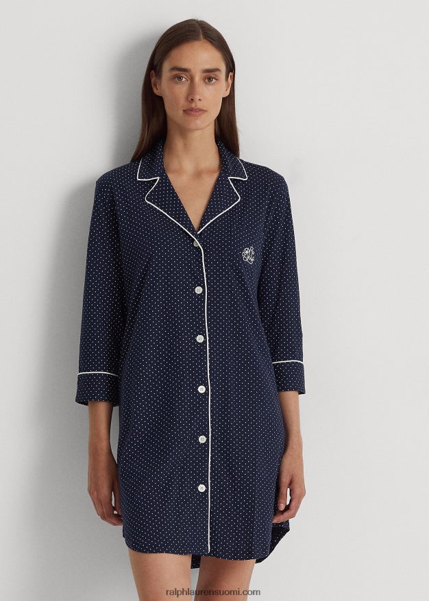 Ralph Lauren naiset pilkullinen puuvillainen unipaita 0Z24ZR4229 laivastonsininen piste