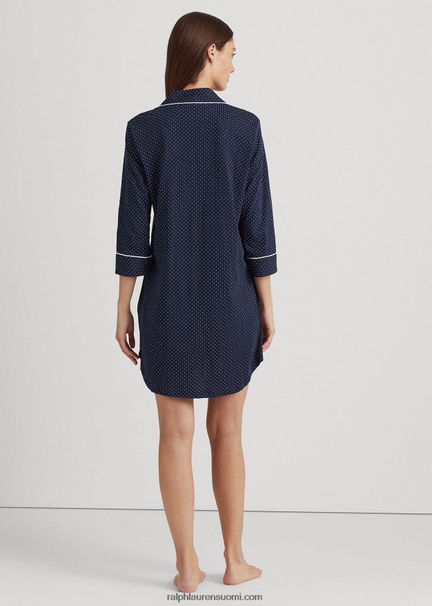 Ralph Lauren naiset pilkullinen puuvillainen unipaita 0Z24ZR4229 laivastonsininen piste