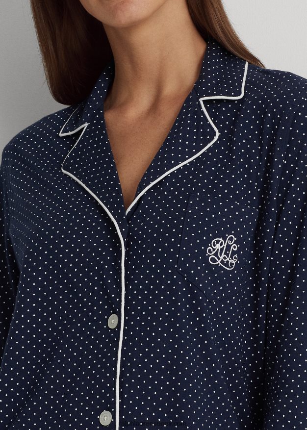 Ralph Lauren naiset pilkullinen puuvillainen unipaita 0Z24ZR4229 laivastonsininen piste