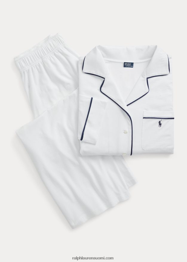 Ralph Lauren naiset pitkähihainen jerseypyjamasetti 0Z24ZR3014 valkoinen pilvi