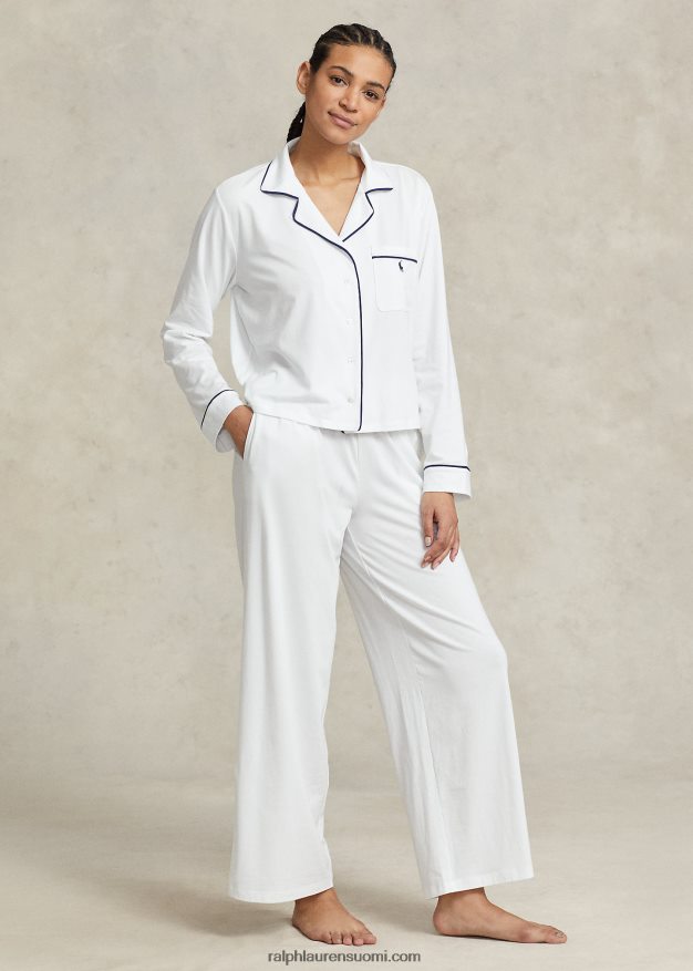 Ralph Lauren naiset pitkähihainen jerseypyjamasetti 0Z24ZR3014 valkoinen pilvi