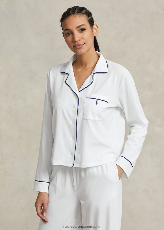 Ralph Lauren naiset pitkähihainen jerseypyjamasetti 0Z24ZR3014 valkoinen pilvi