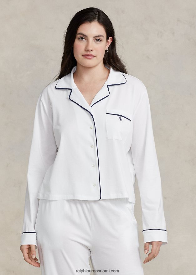 Ralph Lauren naiset pitkähihainen jerseypyjamasetti 0Z24ZR3014 valkoinen pilvi