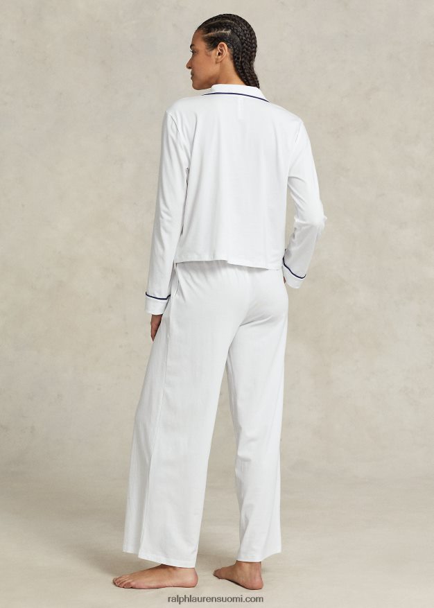 Ralph Lauren naiset pitkähihainen jerseypyjamasetti 0Z24ZR3014 valkoinen pilvi
