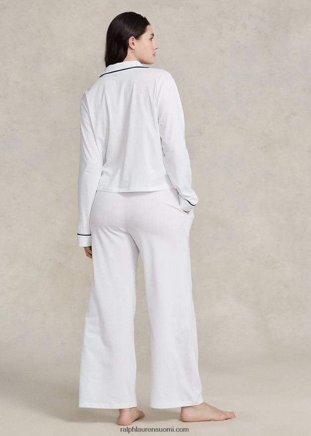 Ralph Lauren naiset pitkähihainen jerseypyjamasetti 0Z24ZR3014 valkoinen pilvi