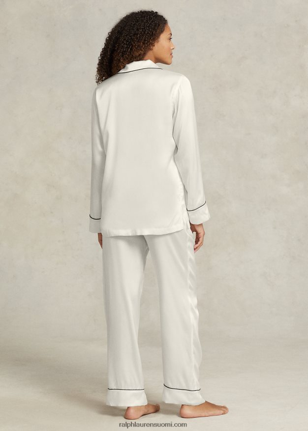 Ralph Lauren naiset pitkähihainen joustava silkkipyjamasetti 0Z24ZR3007 ekru
