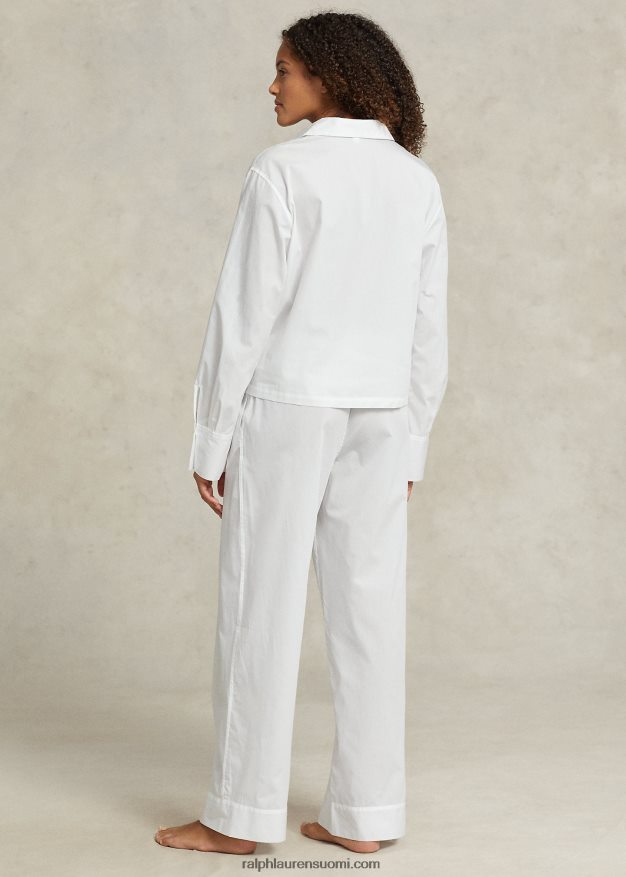 Ralph Lauren naiset pitkähihainen popliinipyjamasetti 0Z24ZR3013 valkoinen pilvi