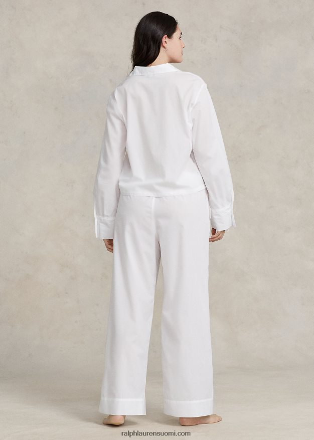 Ralph Lauren naiset pitkähihainen popliinipyjamasetti 0Z24ZR3013 valkoinen pilvi