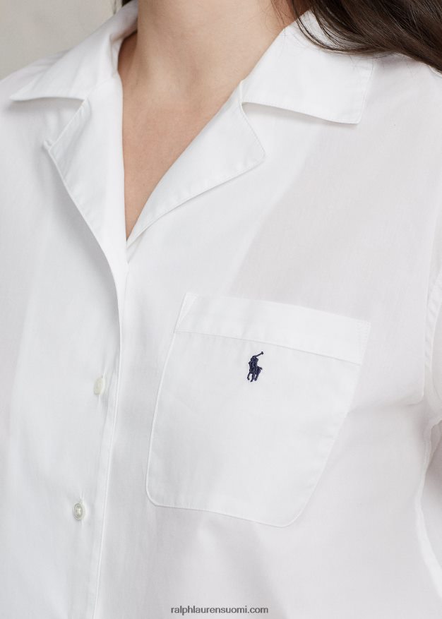 Ralph Lauren naiset pitkähihainen popliinipyjamasetti 0Z24ZR3013 valkoinen pilvi