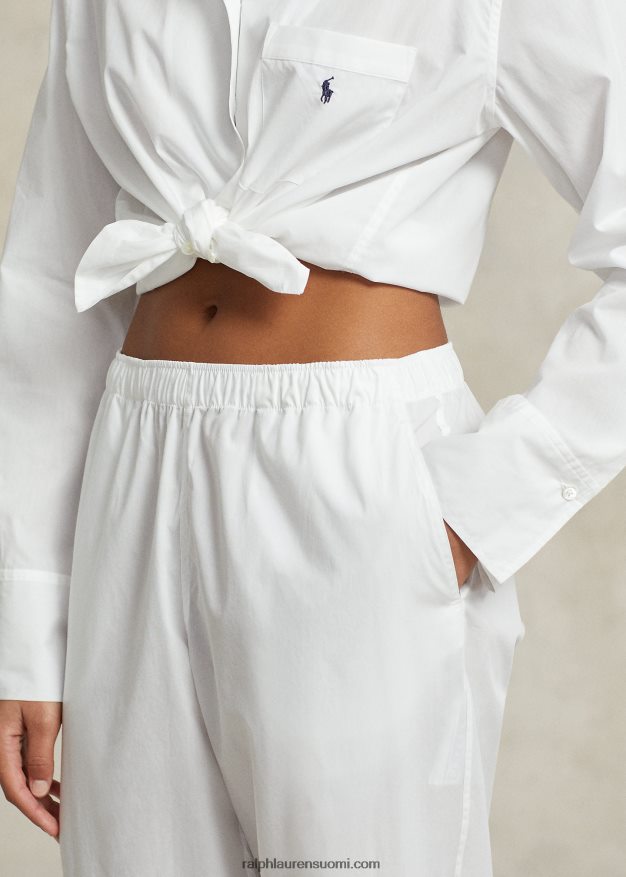 Ralph Lauren naiset pitkähihainen popliinipyjamasetti 0Z24ZR3013 valkoinen pilvi