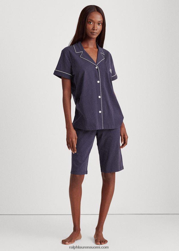 Ralph Lauren naiset puuvilla bermuda pj setti 0Z24ZR4235 laivastonsininen piste