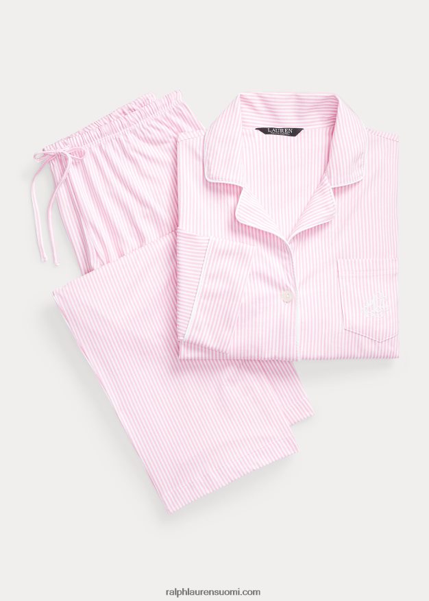 Ralph Lauren naiset puuvilla capri nukkumissetti 0Z24ZR4250 vaaleanpunainen valkoinen raita