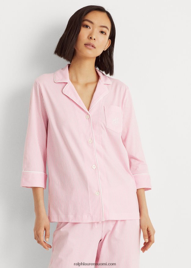 Ralph Lauren naiset puuvilla capri nukkumissetti 0Z24ZR4250 vaaleanpunainen valkoinen raita