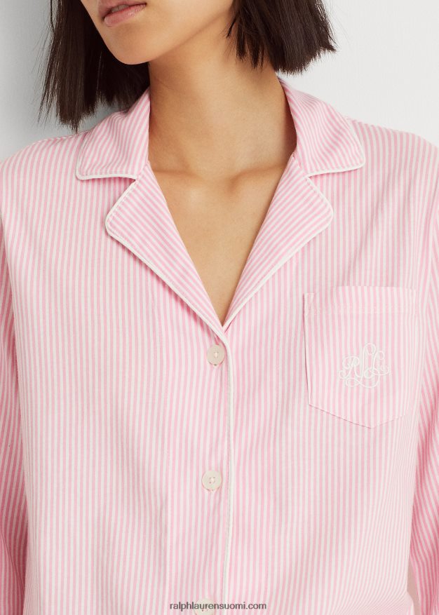 Ralph Lauren naiset puuvilla capri nukkumissetti 0Z24ZR4250 vaaleanpunainen valkoinen raita