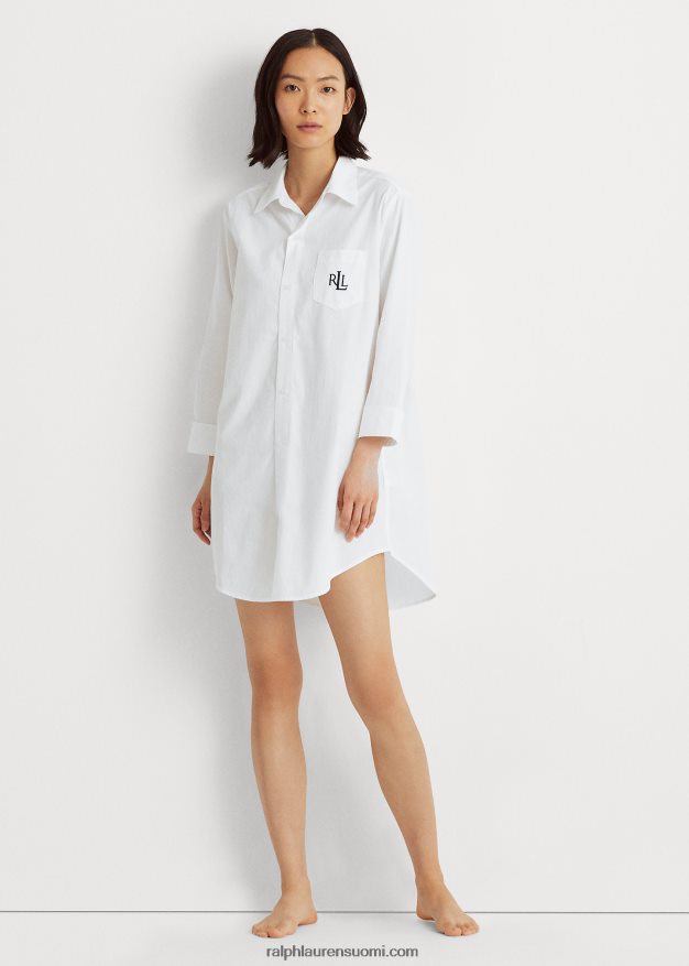 Ralph Lauren naiset puuvillainen dobby-pyjamapaita 0Z24ZR4260 valkoinen
