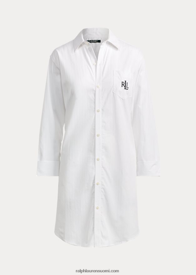 Ralph Lauren naiset puuvillainen dobby-pyjamapaita 0Z24ZR4260 valkoinen