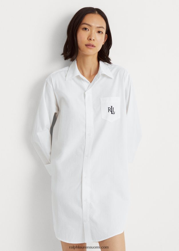 Ralph Lauren naiset puuvillainen dobby-pyjamapaita 0Z24ZR4260 valkoinen