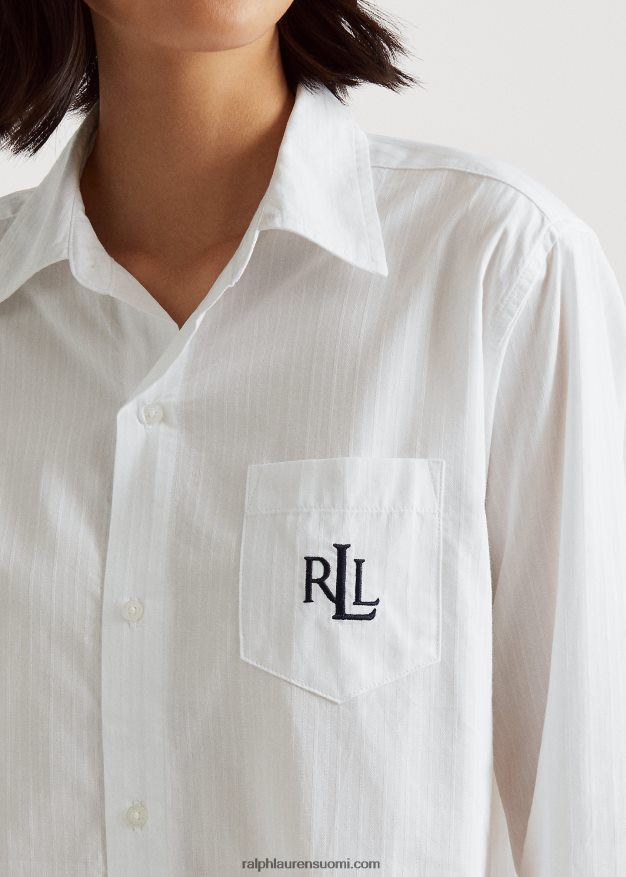 Ralph Lauren naiset puuvillainen dobby-pyjamapaita 0Z24ZR4260 valkoinen