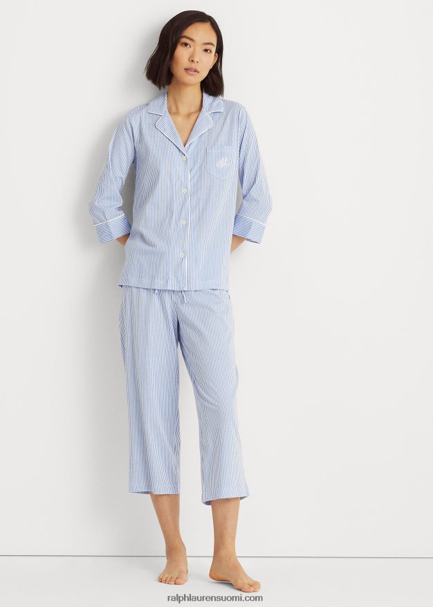 Ralph Lauren naiset puuvillainen nukkumissetti 0Z24ZR4236 sininen raita