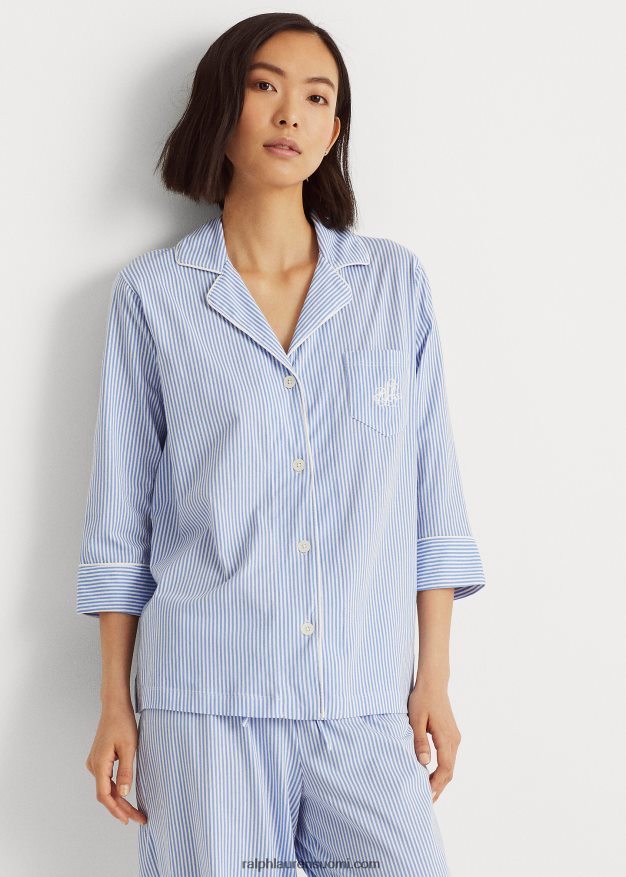 Ralph Lauren naiset puuvillainen nukkumissetti 0Z24ZR4236 sininen raita