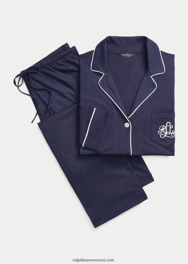 Ralph Lauren naiset puuvillajersey-pyjamasetti 0Z24ZR4270 windsorin laivasto