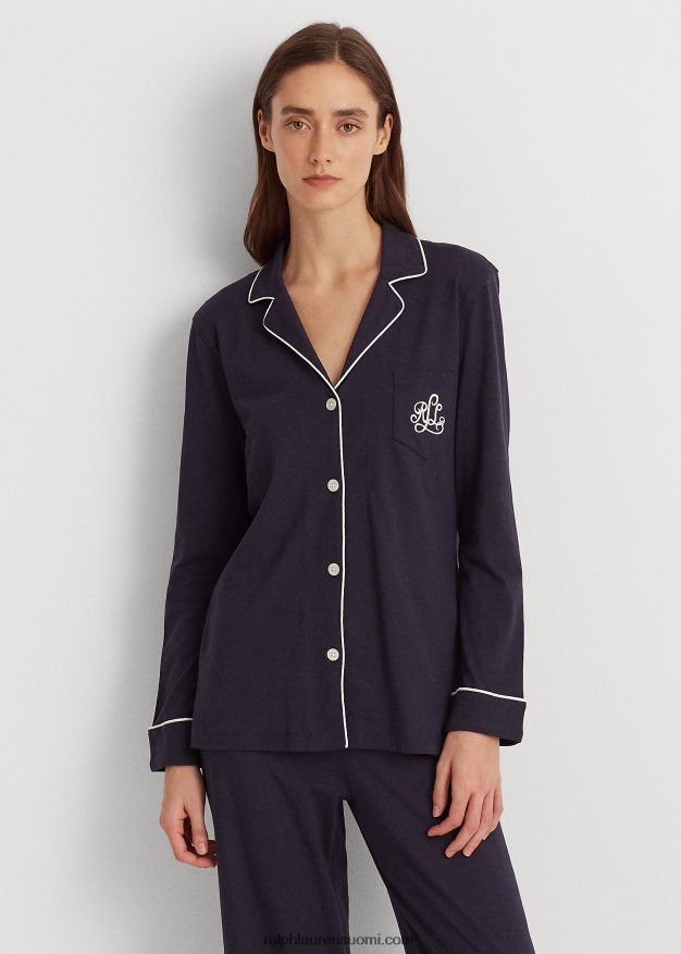 Ralph Lauren naiset puuvillajersey-pyjamasetti 0Z24ZR4270 windsorin laivasto