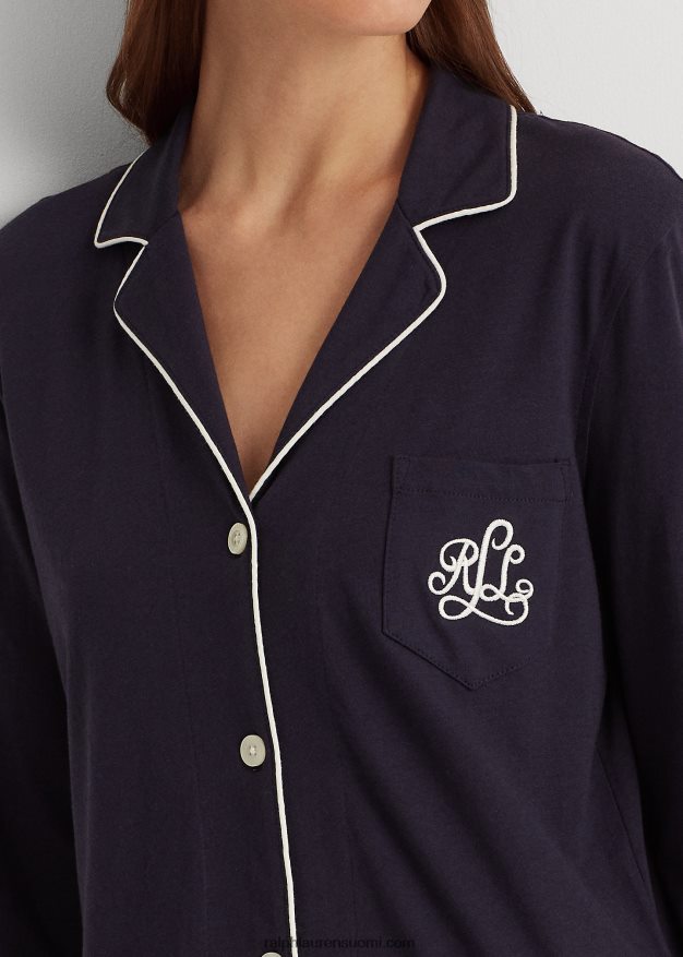 Ralph Lauren naiset puuvillajersey-pyjamasetti 0Z24ZR4270 windsorin laivasto