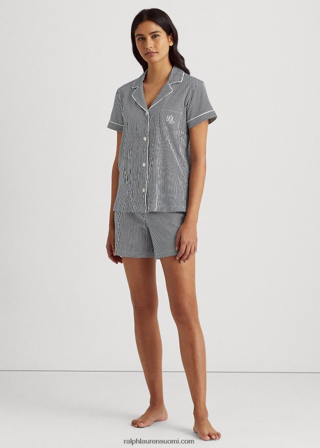 Ralph Lauren naiset raidallinen boxer-pyjamasetti 0Z24ZR4218 laivastonsininen/valkoinen raita