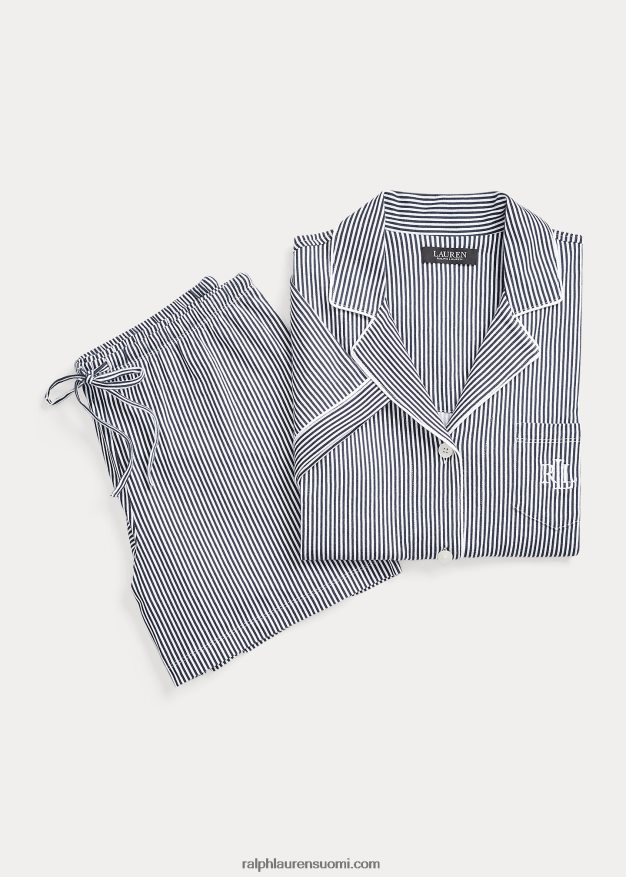Ralph Lauren naiset raidallinen boxer-pyjamasetti 0Z24ZR4218 laivastonsininen/valkoinen raita