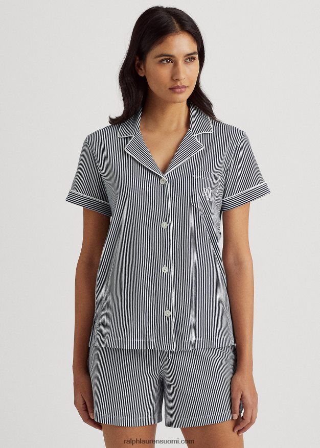 Ralph Lauren naiset raidallinen boxer-pyjamasetti 0Z24ZR4218 laivastonsininen/valkoinen raita