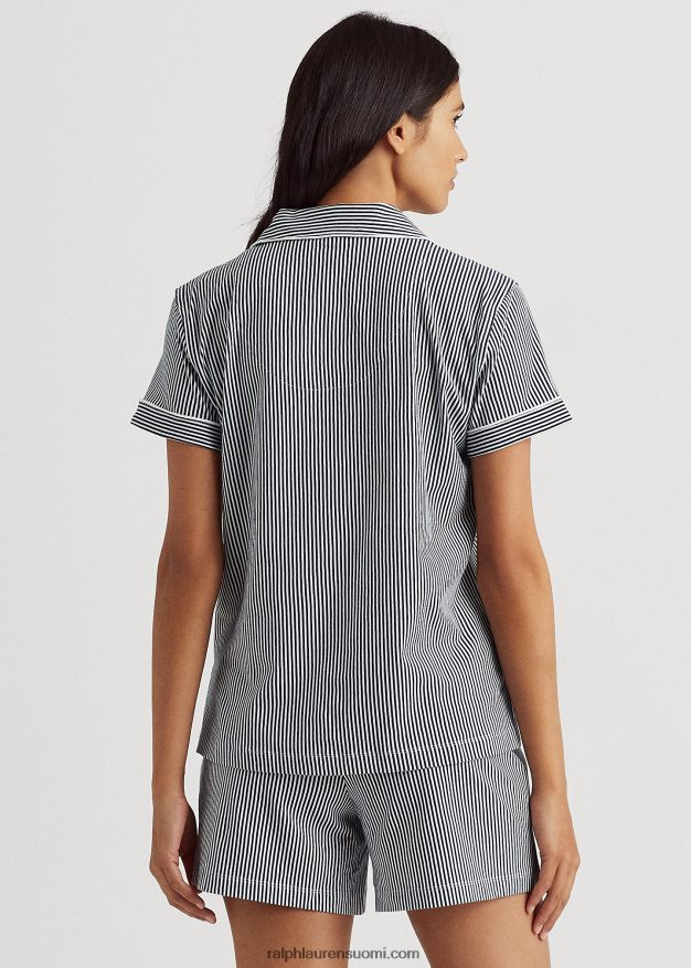 Ralph Lauren naiset raidallinen boxer-pyjamasetti 0Z24ZR4218 laivastonsininen/valkoinen raita