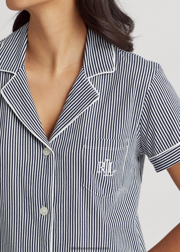 Ralph Lauren naiset raidallinen boxer-pyjamasetti 0Z24ZR4218 laivastonsininen/valkoinen raita