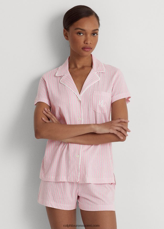 Ralph Lauren naiset raidallinen jersey boxer nukkumissetti 0Z24ZR4147 vaaleanpunainen raita