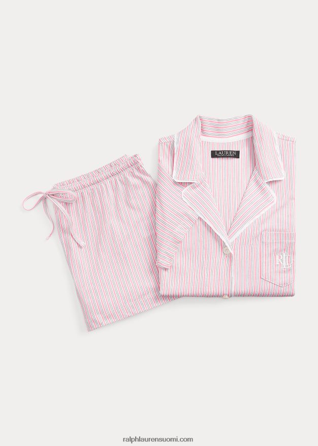 Ralph Lauren naiset raidallinen jersey boxer nukkumissetti 0Z24ZR4147 vaaleanpunainen raita
