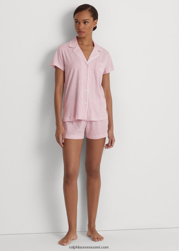Ralph Lauren naiset raidallinen jersey boxer nukkumissetti 0Z24ZR4147 vaaleanpunainen raita