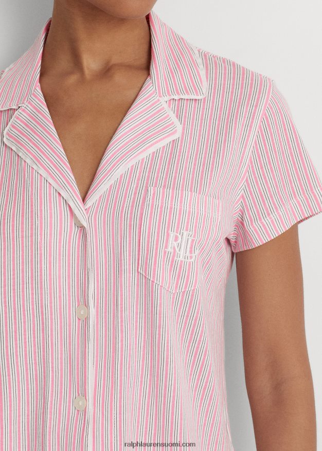 Ralph Lauren naiset raidallinen jersey boxer nukkumissetti 0Z24ZR4147 vaaleanpunainen raita