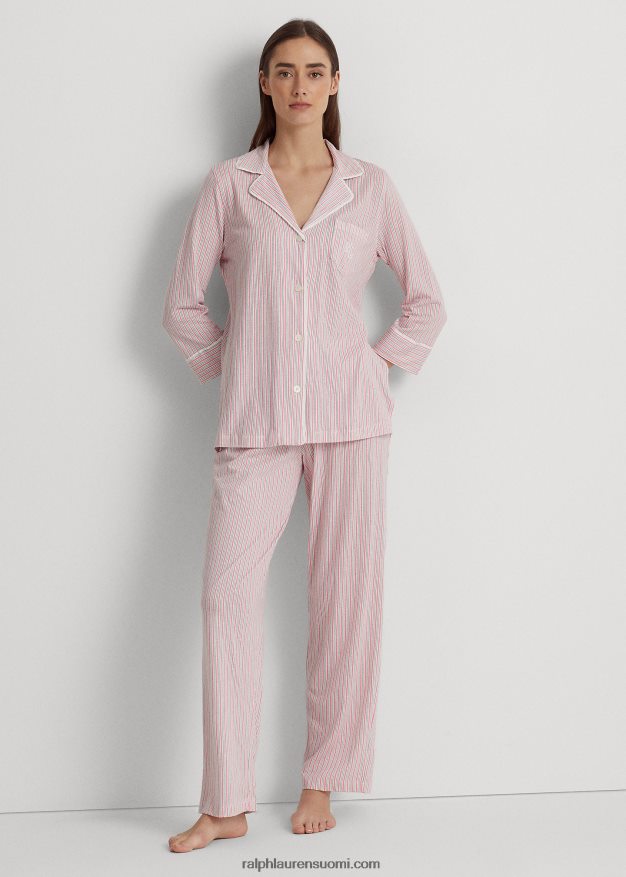 Ralph Lauren naiset raidallinen jersey nukkumissetti 0Z24ZR4148 vaaleanpunainen raita