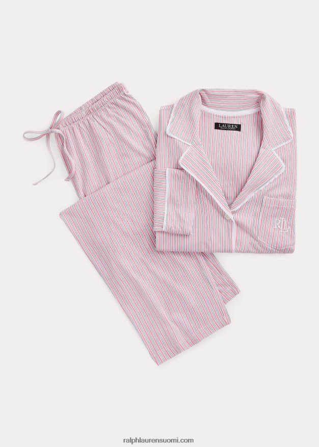 Ralph Lauren naiset raidallinen jersey nukkumissetti 0Z24ZR4148 vaaleanpunainen raita
