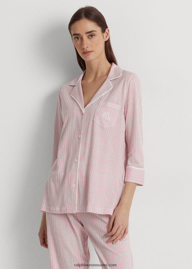 Ralph Lauren naiset raidallinen jersey nukkumissetti 0Z24ZR4148 vaaleanpunainen raita