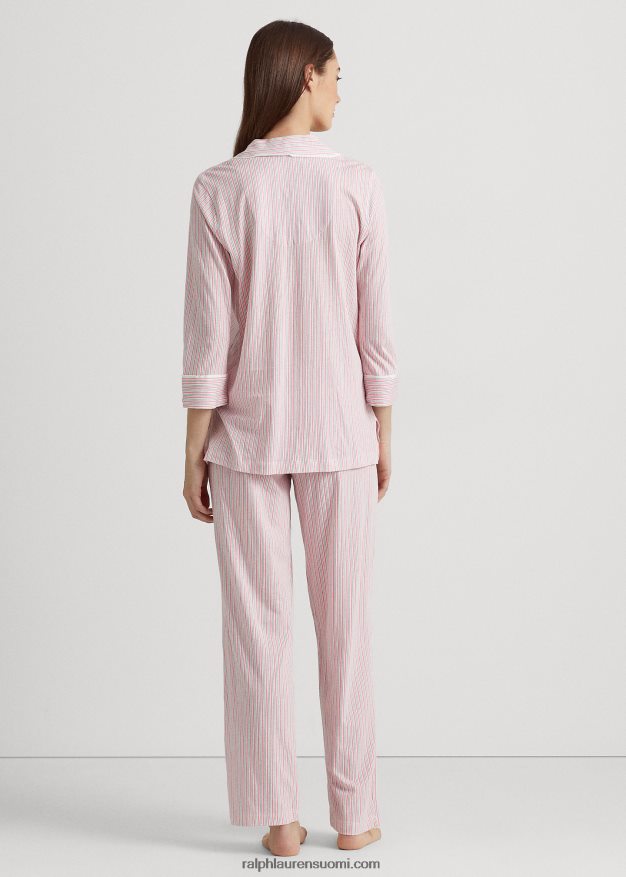 Ralph Lauren naiset raidallinen jersey nukkumissetti 0Z24ZR4466 vaaleanpunainen raita