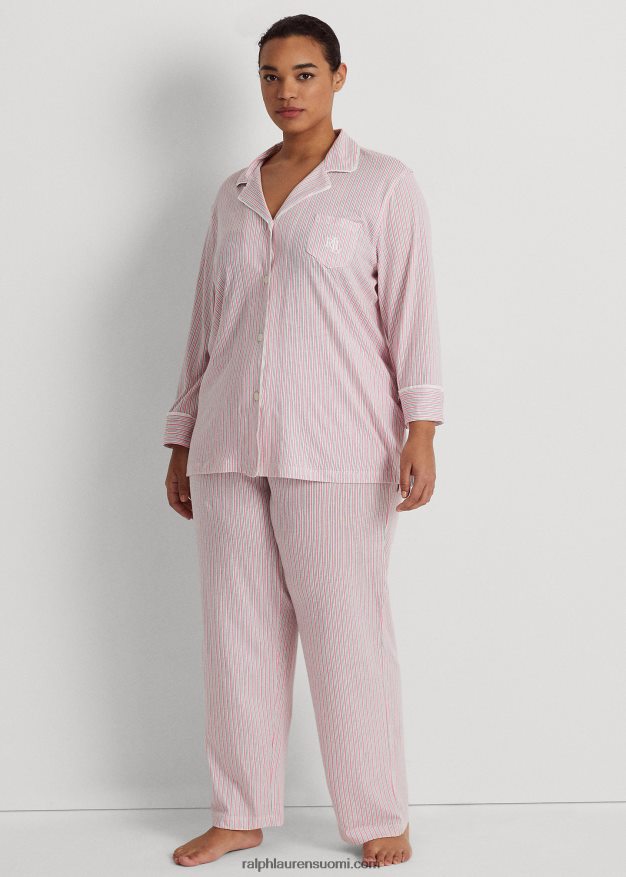 Ralph Lauren naiset raidallinen jersey nukkumissetti 0Z24ZR4712 vaaleanpunainen raita
