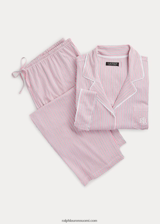 Ralph Lauren naiset raidallinen jersey nukkumissetti 0Z24ZR4712 vaaleanpunainen raita