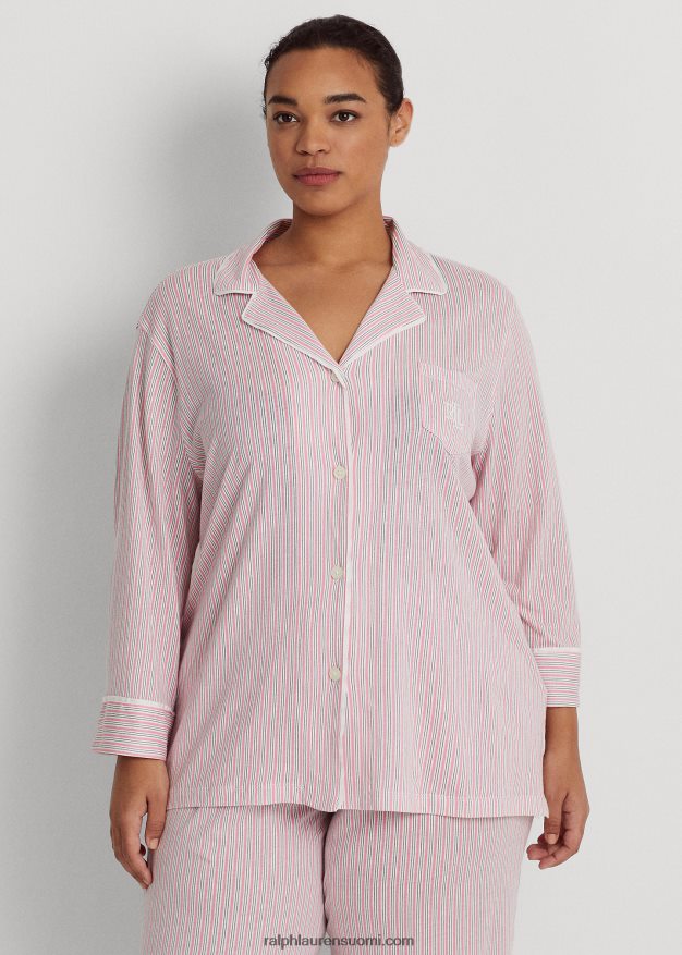 Ralph Lauren naiset raidallinen jersey nukkumissetti 0Z24ZR4712 vaaleanpunainen raita