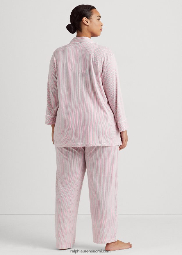 Ralph Lauren naiset raidallinen jersey nukkumissetti 0Z24ZR4712 vaaleanpunainen raita
