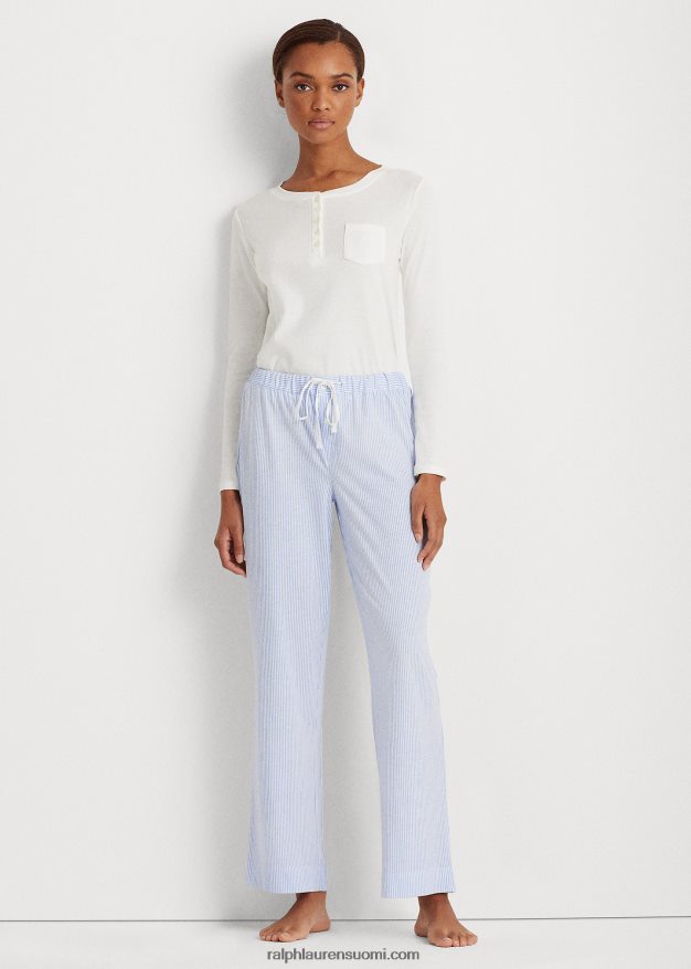 Ralph Lauren naiset raidallinen jersey-pyjamahousut 0Z24ZR4227 sininen raita