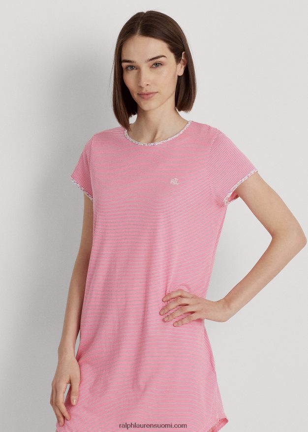 Ralph Lauren naiset raidallinen jersey unipaita 0Z24ZR4135 vaaleanpunainen raita