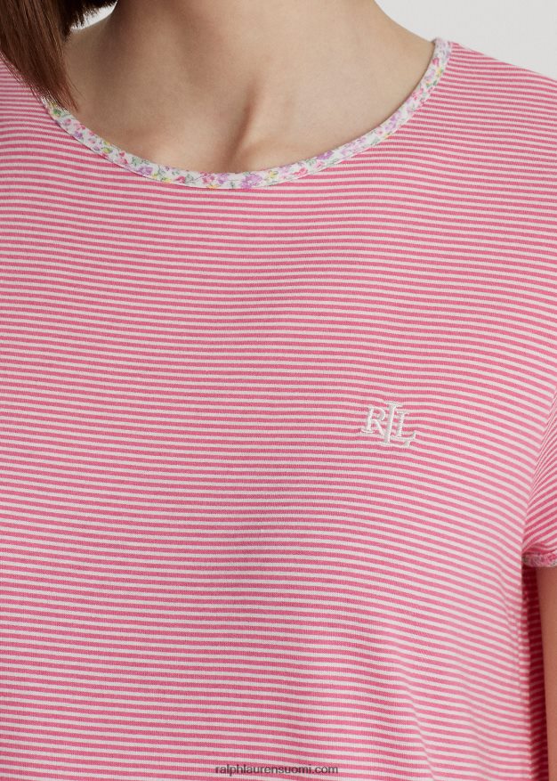 Ralph Lauren naiset raidallinen jersey unipaita 0Z24ZR4135 vaaleanpunainen raita