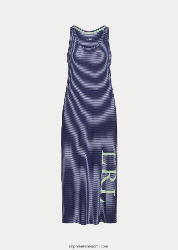 Ralph Lauren naiset raidallinen jerseyhihaton yöpaita 0Z24ZR3957 laivasto raita